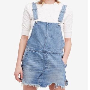 Distressed denim overall skirt FREE PEOPLE